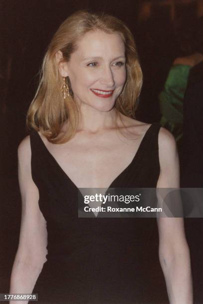 Patricia Clarkson arrives at the 56th Annual Directors Guild of America Awards wearing a black sleeveless v-neck dress and pendant earrings at the...