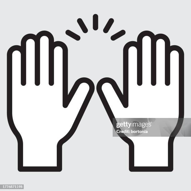 hand icon with white fill - editable stroke - raised hand emoji stock illustrations