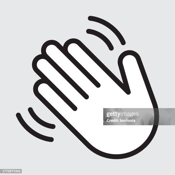 hand icon with white fill - editable stroke - waving icon stock illustrations