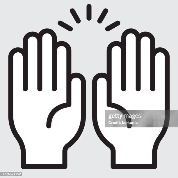 illustrations, cliparts, dessins animés et icônes de icône de main avec remplissage blanc - trait modifiable - lever la main