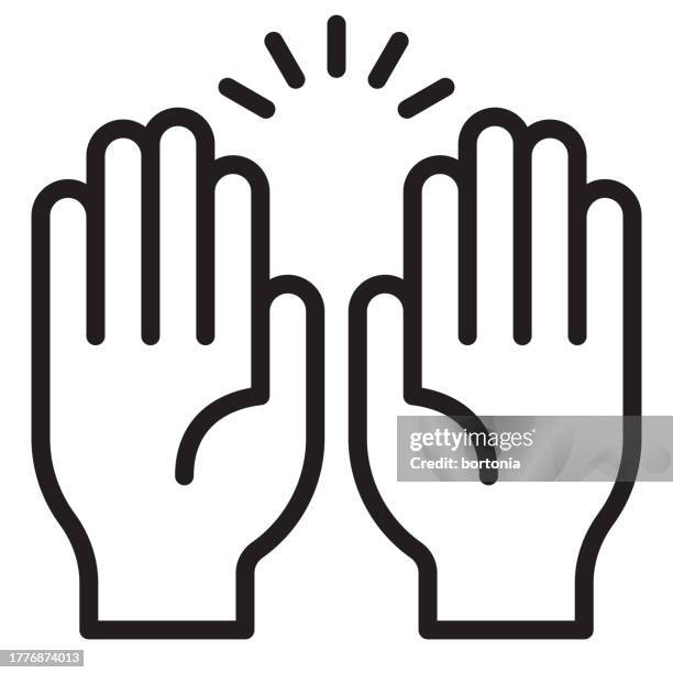 hand thin line icon - editable stroke - praise emoji stock illustrations