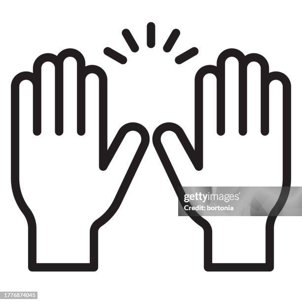 hand thin line icon - editable stroke - applauding stock illustrations