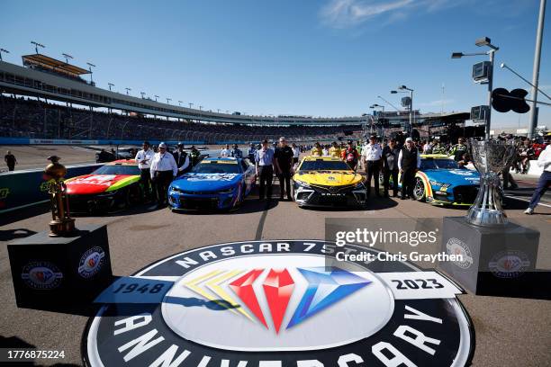 Cup Series Championship 4 team owners, Rick Hendrick of Hendrick Motorsport, Joe Gibbs of Joe Gibbs Racing and Roger Penske of Team Penske pose for...