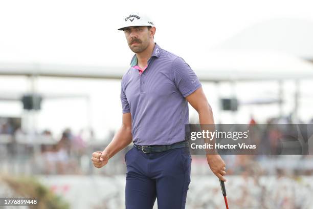 Erik van Rooyen of South Africa reacts after a putt on the 12th green during the final round of the World Wide Technology Championship at El Cardonal...