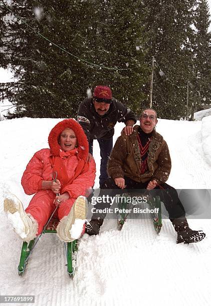 Margot Werner, Ehemann Jochen Litt , Hans-Jürgen Posch , Hotel "Berwanger Hof", Berwangen, Tirol, ; sterreich, Europa, Europa, Schnee, Winter,...