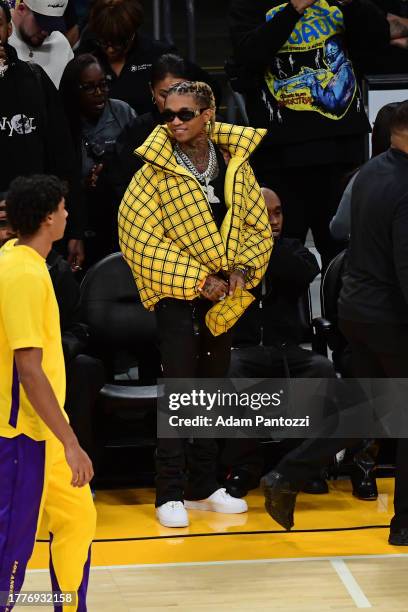 Rapper Swae Lee attends the game between the LA Clippers and Los Angeles Lakers on November 1, 2023 at Crypto.Com Arena in Los Angeles, California....