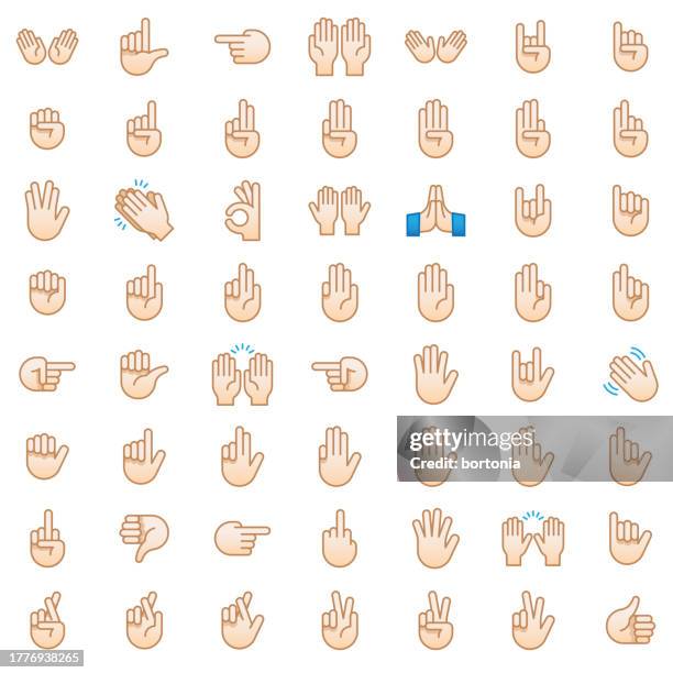hand emoji icon set - light skin tone - editable stroke - clapping stock illustrations