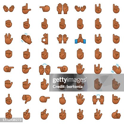 Conjunto De Iconos Emoji De Mano - Tono De Piel Medio Oscuro - Trazo Editable Conjunto De Iconos Emoji De Mano - Tono De Piel Medio Oscuro - Trazo Editable
