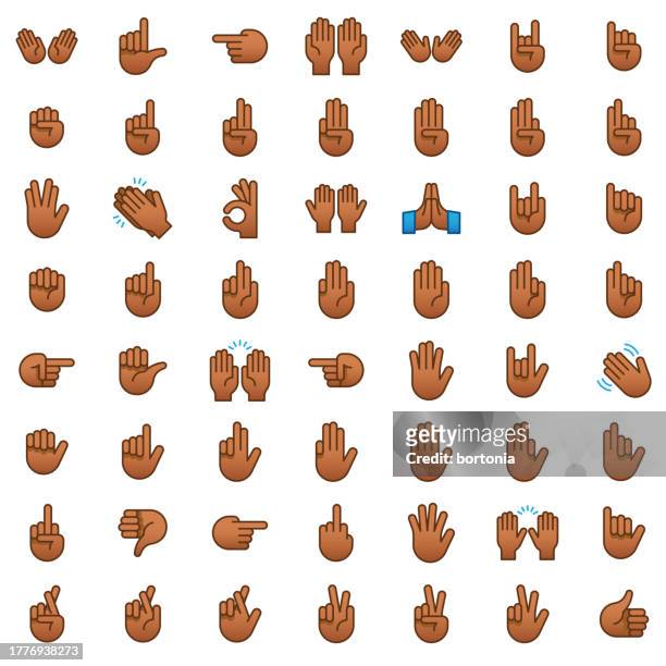 hand emoji icon set - medium dark skin tone - editable stroke - american sign language stock illustrations