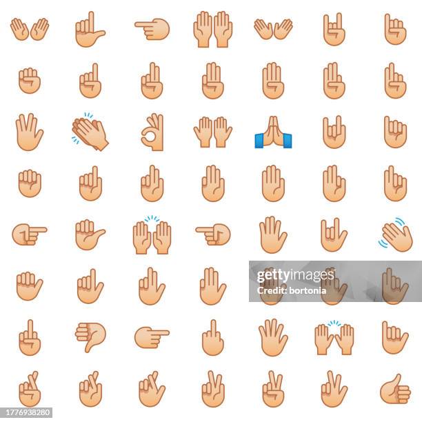 hand emoji icon set - medium light skin tone - editable stroke - thumb stock illustrations