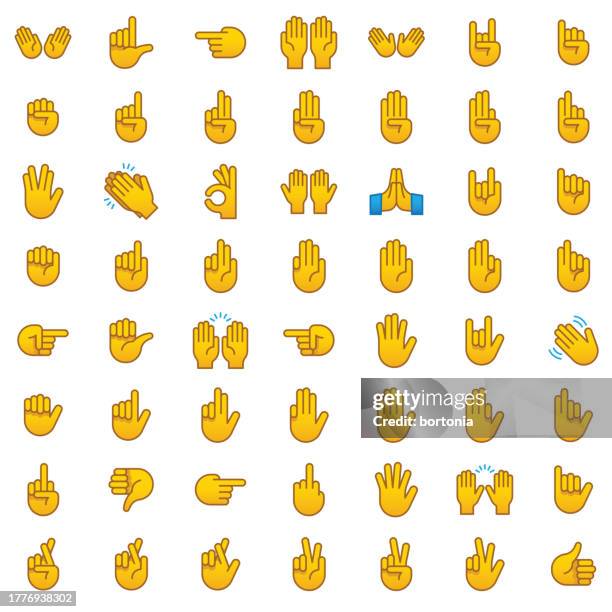 hand emoji icon set - no skin tone - editable stroke - waving stock illustrations