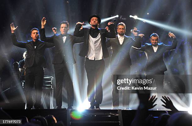 Sync performs during the 2013 MTV Video Music Awards at the Barclays Center on August 25, 2013 in the Brooklyn borough of New York City.