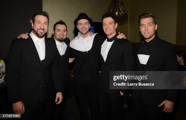 Joey Fatone, Chris Kirkpatrick, Justin Timberlake, JC Chasez and Lance Bass of N'Sync attend the 2013 MTV Video Music Awards at the Barclays Center...
