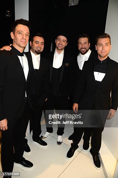 Chasez, Chris Kirkpatrick, Justin Timberlake, Joey Fatone, and Lance Bass of 'N Sync attend the 2013 MTV Video Music Awards at the Barclays Center on...