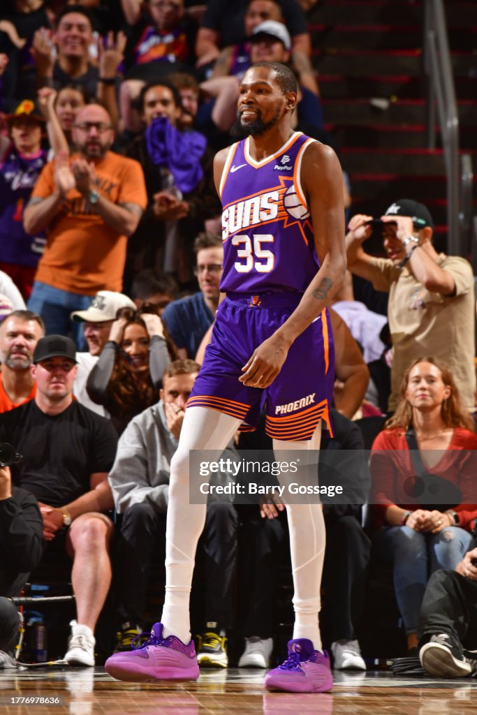 Kevin Durant of the Phoenix Suns smiles during the game against the