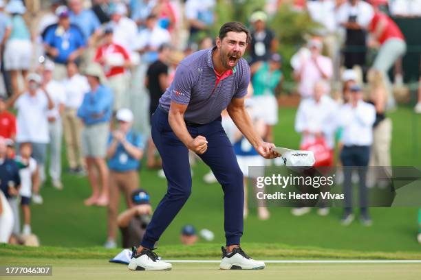 Erik van Rooyen of South Africa reacts after winning the final round of the World Wide Technology Championship at El Cardonal at Diamante on November...