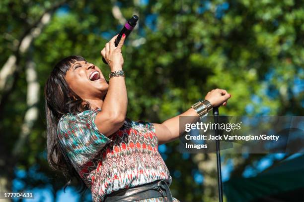 American Gospel singer Erica Campbell, one-half of Gospel group Mary Mary, performs at the WLIB 6th Annual Gospel Explosion at Central Park...