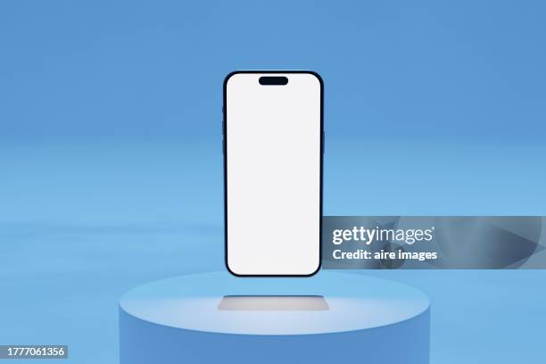 phone design in 3d rendered image with white screen and brushed background, front view - tablet 3d stock-fotos und bilder