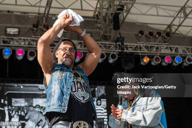 American DJ Kool Herc , gets respect from MC Roxanne Shante at the '40th Anniversary of Hip-Hop Culture' concert at Central Park SummerStage, New...