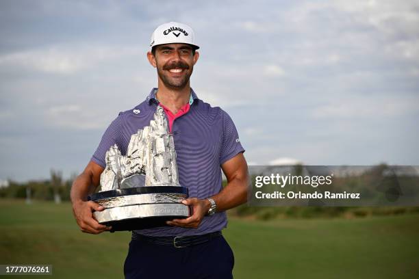 Erik van Rooyen of South Africa poses for a photo with the trophy after winning the final round of the World Wide Technology Championship at El...