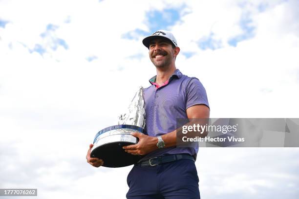 Erik van Rooyen of South Africa poses for a photo with the trophy after winning the final round of the World Wide Technology Championship at El...