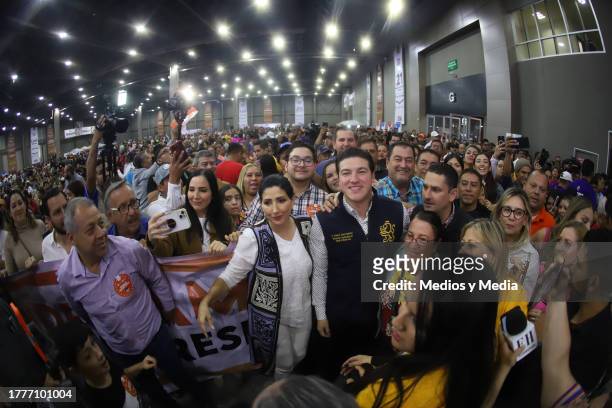 Governor of Nuevo León Samuel García poses for photos with supporters during the 'Fest Fomerrey' at Cintermex on November 5, 2023 in Monterrey,...