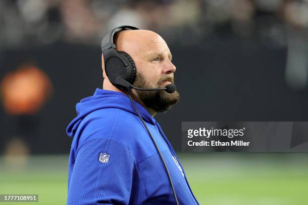 Head coach Brian Daboll of the New York Giants looks on in the fourth quarter of a game against the Las Vegas Raiders at Allegiant Stadium on...