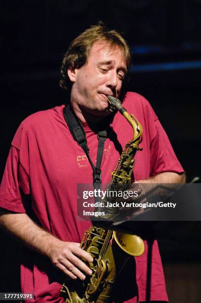 American Jazz musician and composer John Zorn on alto saxophone leads his Masada Quartet at the 'Vision for New Orleans Artists' Katrina Hurricane...