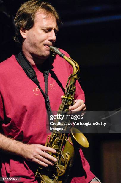 American Jazz musician and composer John Zorn on alto saxophone leads his Masada Quartet at the 'Vision for New Orleans Artists' Katrina Hurricane...