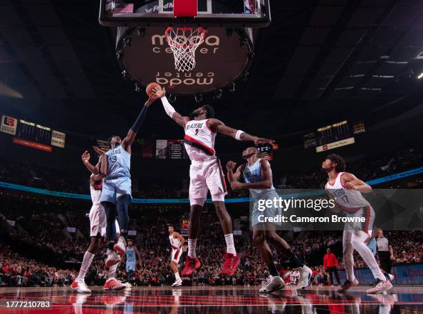 Jaren Jackson Jr. #13 of the Memphis Grizzlies shoots the ball during the game against the Portland Trail Blazers on November 5, 2023 at the Portland...