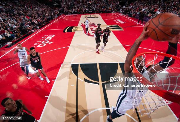Xavier Tillman of the Memphis Grizzlies dunks the ball during the game against the Portland Trail Blazers during the In-Season Tournament on November...