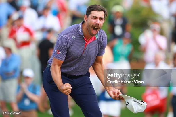 Erik van Rooyen of South Africa reacts after winning the final round of the World Wide Technology Championship at El Cardonal at Diamante on November...