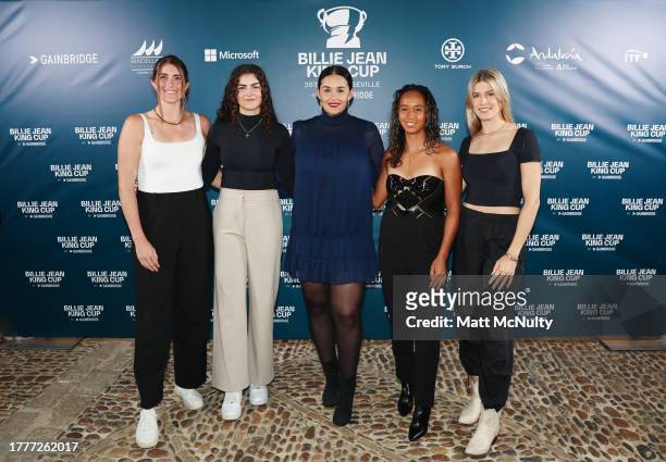 Rebecca Marino, Marina Stakusic, Heidi El Tabakh , Leylah Fernandez and Eugenie Bouchard of Team Canada attend the Players Welcome Party prior to the...