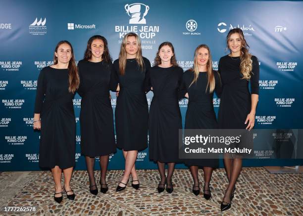 Anabel Medina Garrigues, , Sara Sorribes Tormo, Paula Badosa, Cristina Bucsa, Marina Bassols Ribera and Rebeka Masarova of Team Spain attend the...