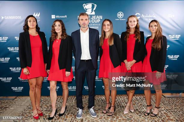 Caroline Garcia, Alize Cornet, Julien Benneteau , Clara Burel, Kristina Mladenovic and Varvara Gracheva of Team France attend the Players Welcome...