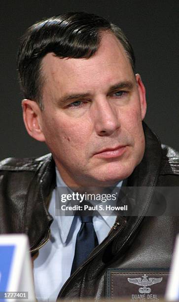 Columbia Accident Investigation Board member Brig. Gen. Duane Deal participates in the board's first news conference February 11, 2003 in Houston,...