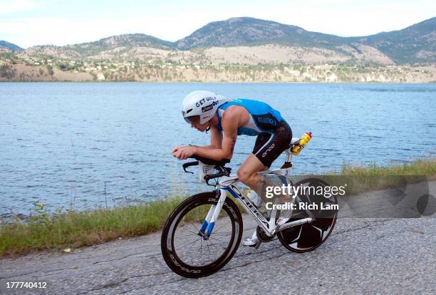 Jeff Symonds on the bike courseduring the Challenge Penticton Triathlon on August 25, 2013 in Penticton, British Columbia, Canada.