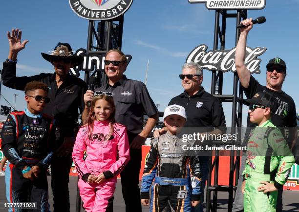 Cup Series Past Champions Richard Petty, Rusty Wallace, Bobby Labonte, and Kurt Busch, the aspiring racers Grayson Walcott, Giselle Hicks, Easton...