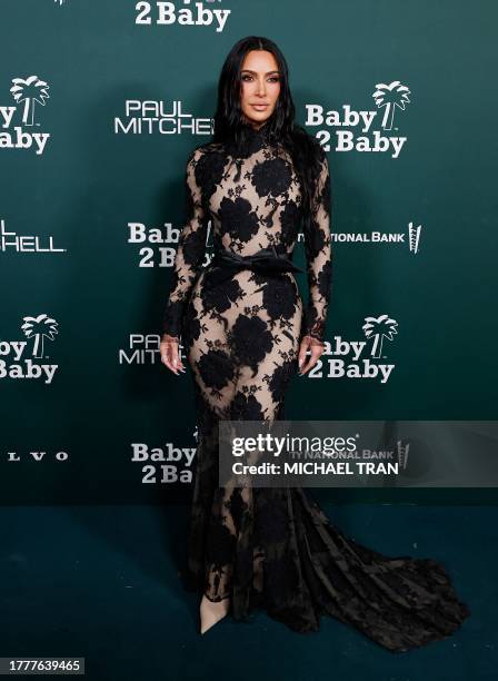 Media personality Kim Kardashian arrives for the 2023 Baby2Baby Gala in Los Angeles, California, on November 11, 2023. This year's gala honors...