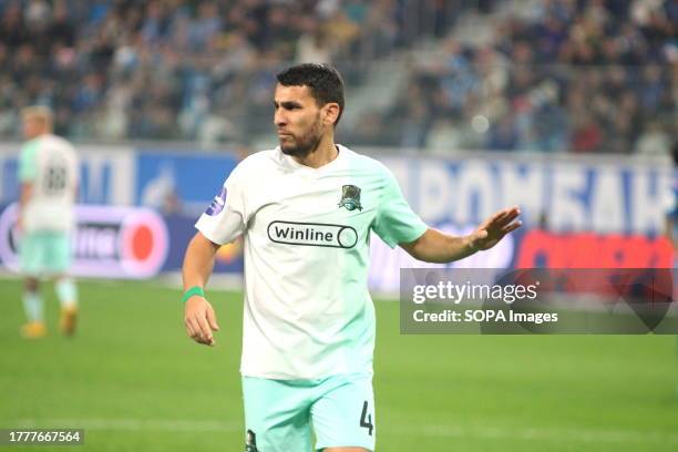 Junior Alonso of Krasnodar seen in action during the Russian Premier League football match between Zenit Saint Petersburg and Krasnodar at Gazprom...