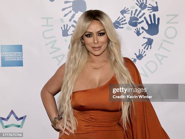 Aubrey O'Day arrives at the launch of the DermKing Humanity Foundation on November 05, 2023 in Los Angeles, California.