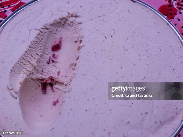 macro close up shot of ice cream sorbet - raspberry cherry ripple flavour - yogurt swirl stock pictures, royalty-free photos & images