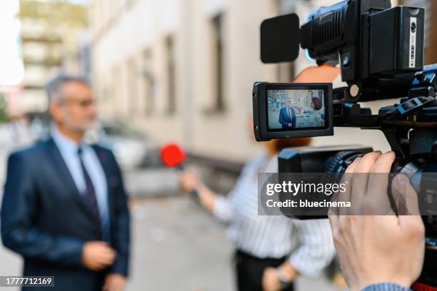 journalistic interview. - multimedia presentation stock pictures, royalty-free photos & images