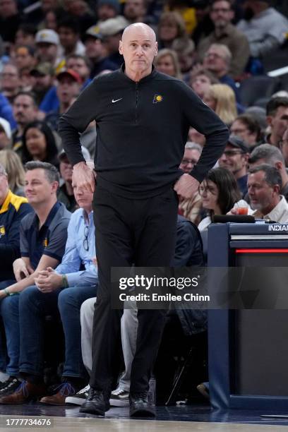 Indiana Pacers head coach Rick Carlisle looks on during the second half of a game against the Chicago Bulls at Gainbridge Fieldhouse on October 30,...