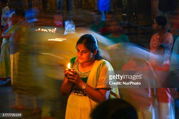 Hindu devotees attend Diwali prayers at a Hindu temple on November 12 in Colombo, Sri Lanka. Deepavali, or Diwali, is an ancient festival celebrated...