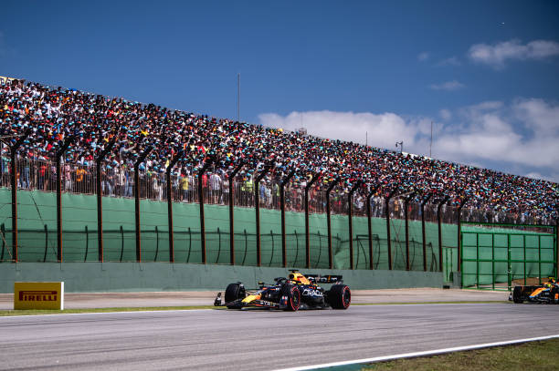 F1 Grand Prix of BrazilSAO PAULO, BRAZIL - NOVEMBER 05: Max Verstappen of the Netherlands driving the Oracle Red Bull Racing RB19 on track during the F1 Grand Prix of Brazil at Autodromo Jose Carlos Pace on November 05, 2023 in Sao Paulo, Brazil.