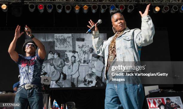 American MC Roxanne Shante performs with Kangol at the '40th Anniversary of Hip-Hop Culture' concert at Central Park SummerStage, New York, New York,...