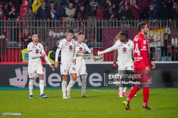 Ivan Ilic celebrates the goal with the mates during AC Monza vs Torino FC, Serie A, at U-Power Stadium in Monza on November, 11th 2023.