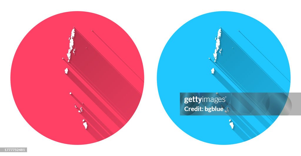 Andaman and Nicobar Islands map. Round icon with long shadow on red or blue background