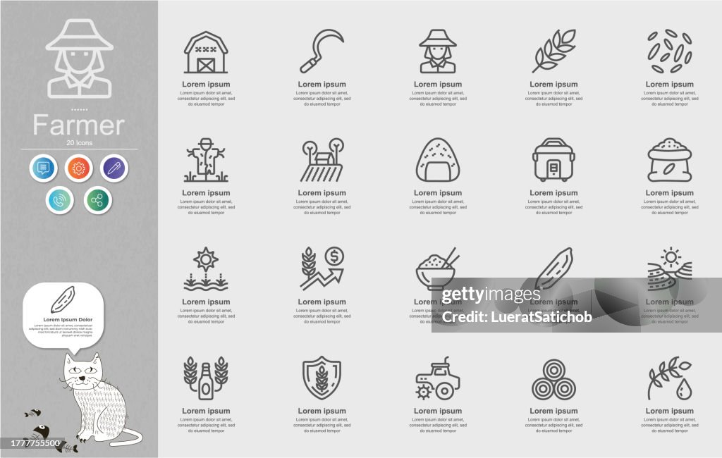 Farmer Line Icons Content Infographic
